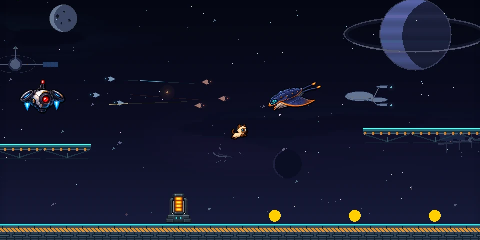 Cat vs Ghosts space stage gameplay